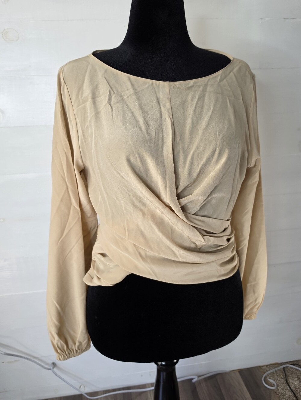NWT LILYSILK 100% Mulberry Silk Draped Wrap Blouse Balloon Sleeve Coquette. 8